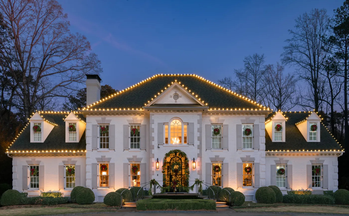 Custom-designed holiday lighting for Atlanta residential home