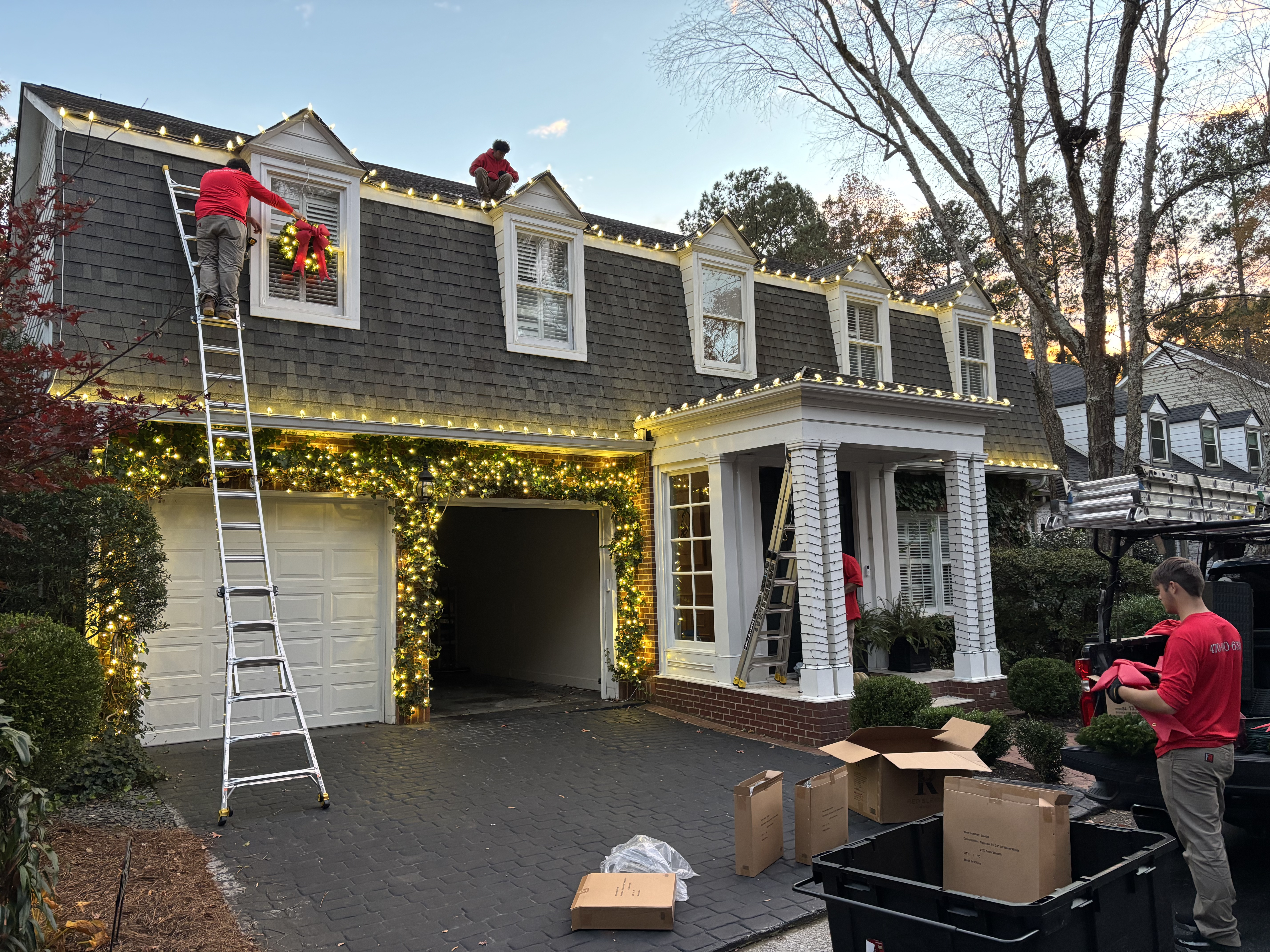 Vinings home awaiting professional holiday lighting installation