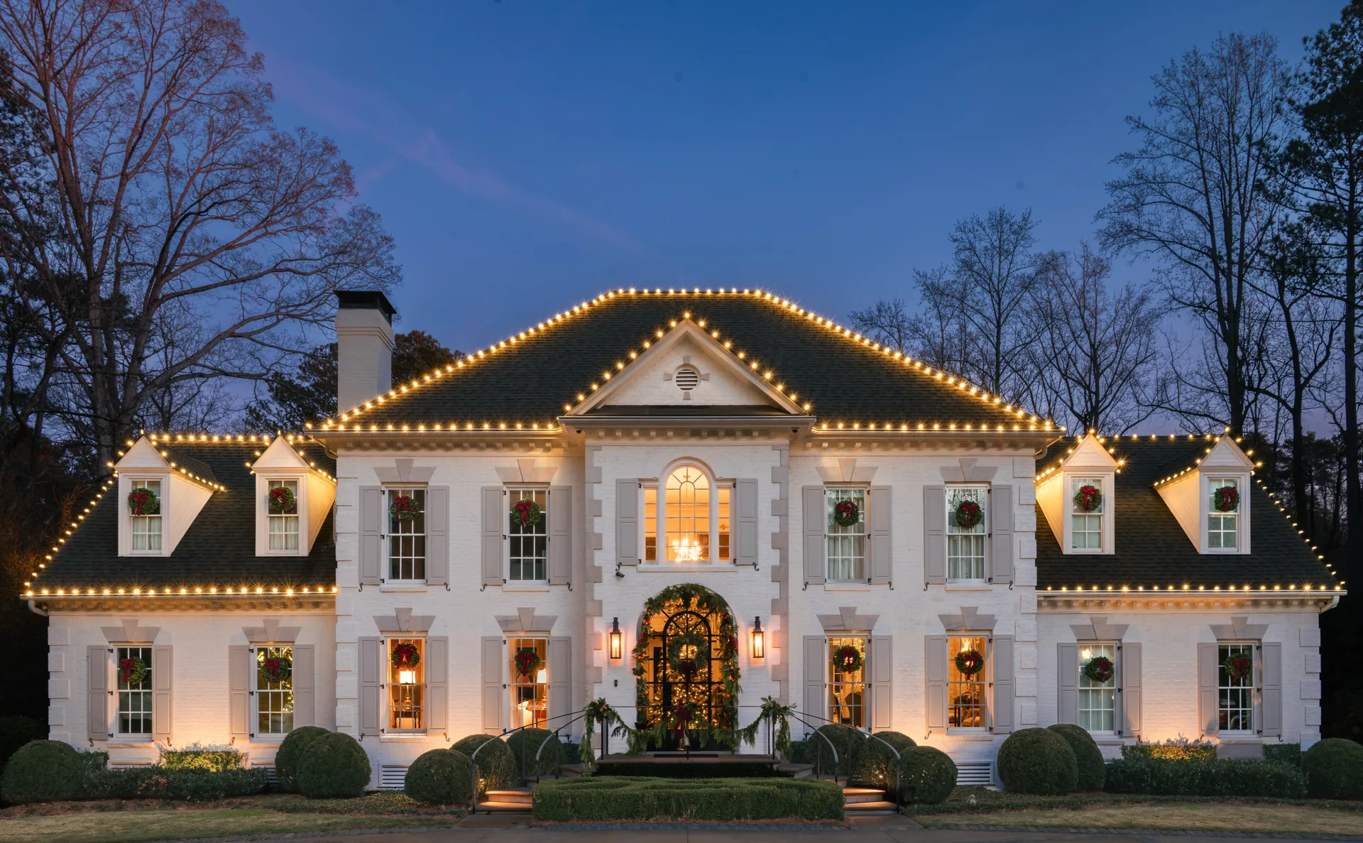 Christmas light installation on a Brookhaven home by Atlanta Holiday Lighting