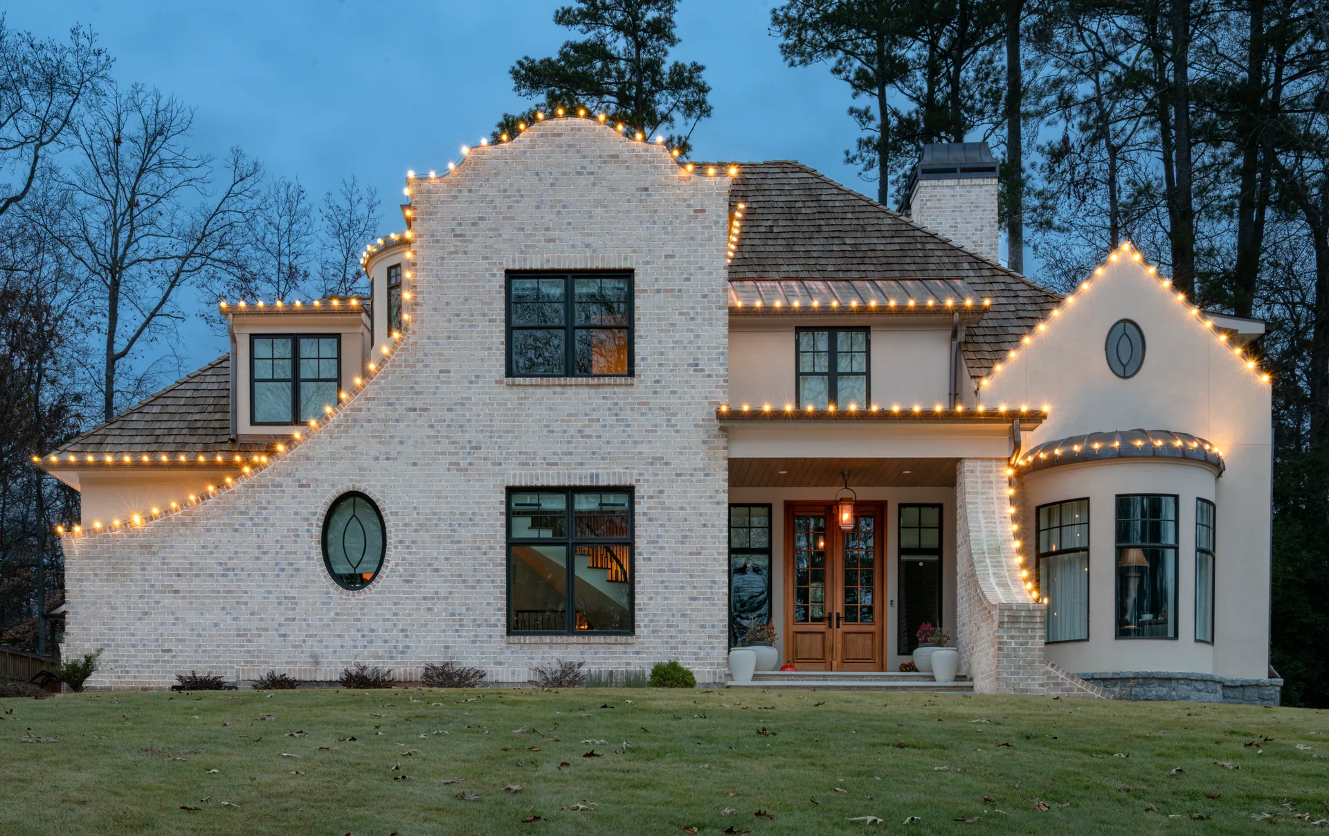 Christmas light installation on a Dunwoody home