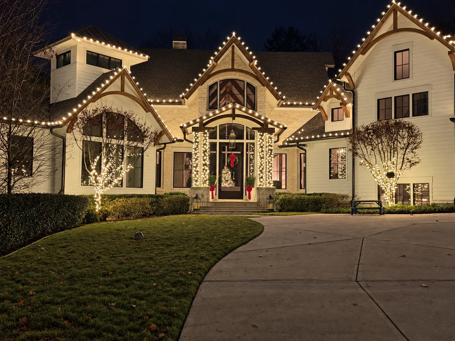 Custom professional Christmas light installation on a Metro Atlanta home