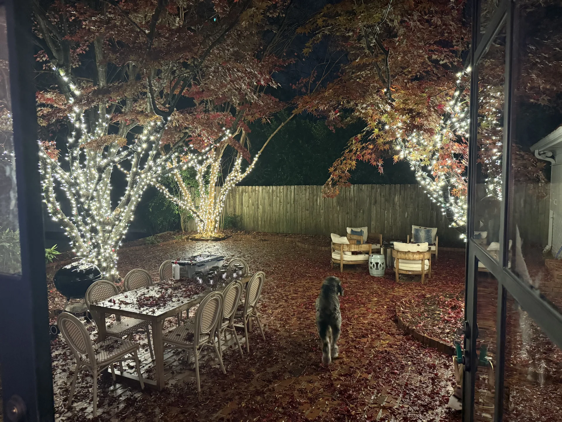 Tree and patio Christmas lighting on a Metro Atlanta property