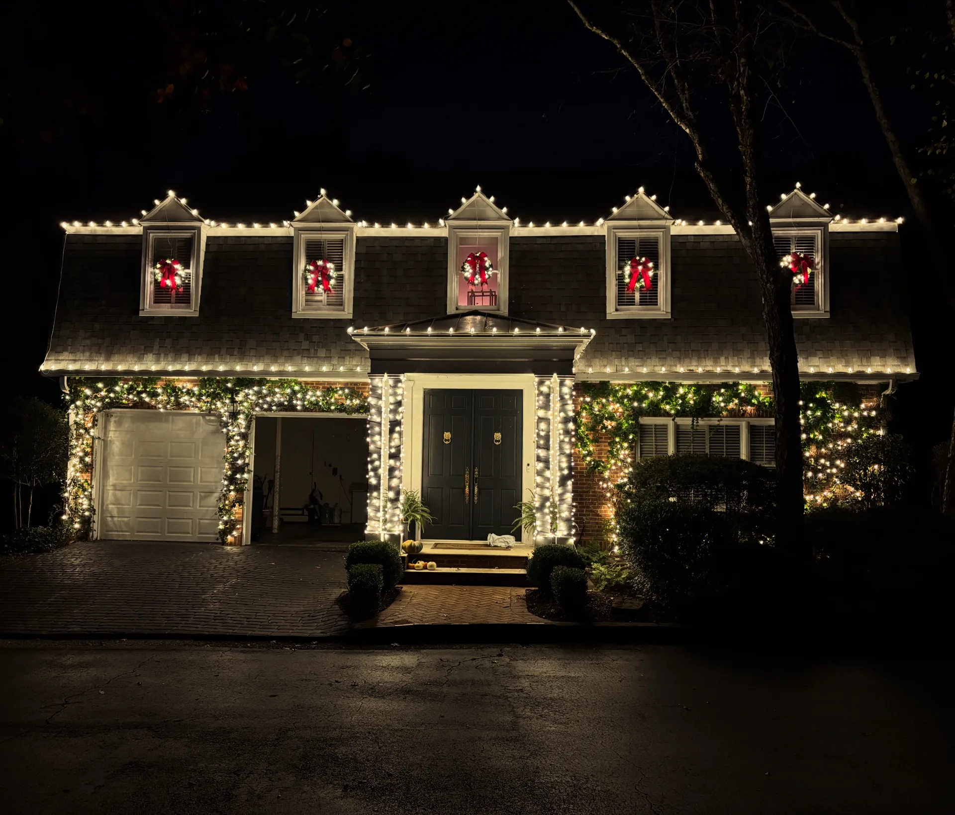 Christmas lights on a Vinings home